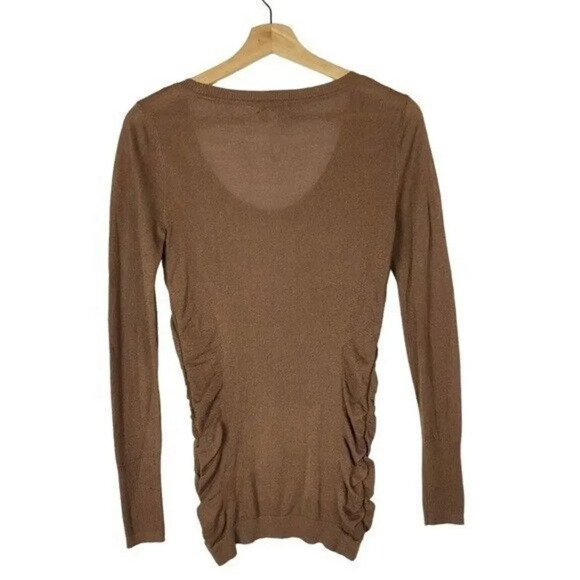 Calvin Klein Camel Brown Scoop Neck Ruched Side Lightweight Sweater XS - Picture 2 of 4